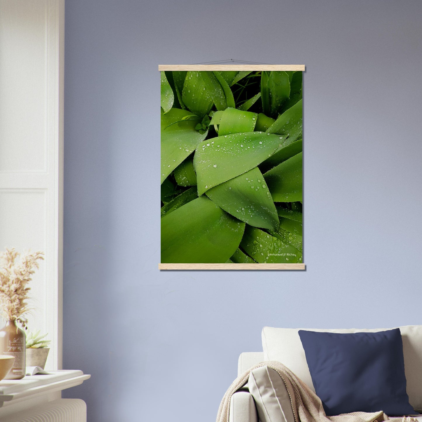 Feuilles vertes - Affiche en papier mat qualité musée avec cintres bois