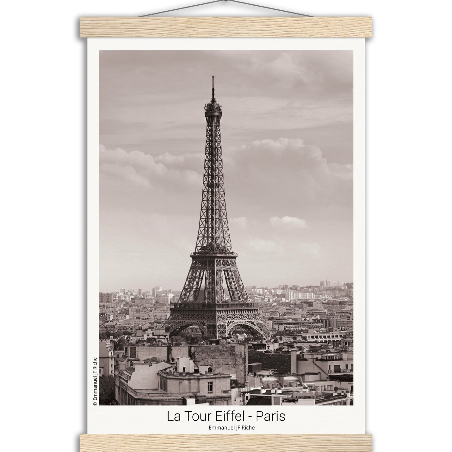 La Tour Eiffel - Paris - Affiche en papier mat qualité musée avec cintres bois