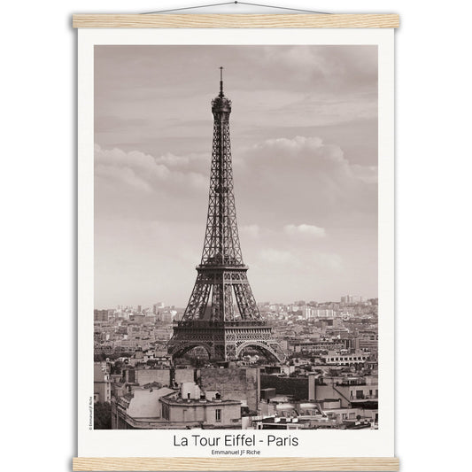 La Tour Eiffel - Paris - Affiche en papier mat qualité musée avec cintres bois