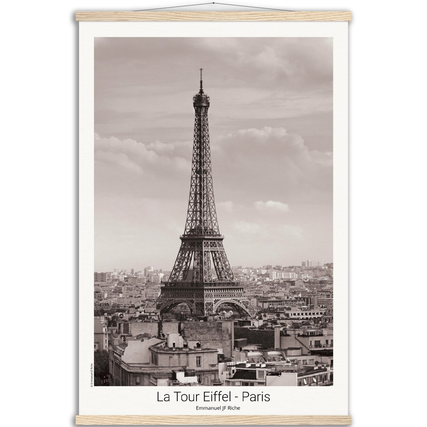 La Tour Eiffel - Paris - Affiche en papier mat qualité musée avec cintres bois